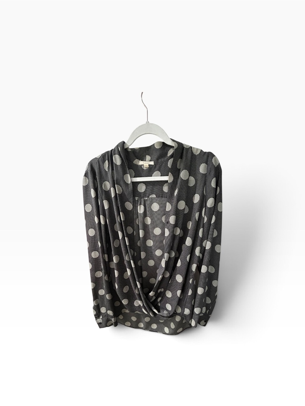 Anthropologie Pleione Black Polka Dot Wrap Blouse - Picture 4 of 6